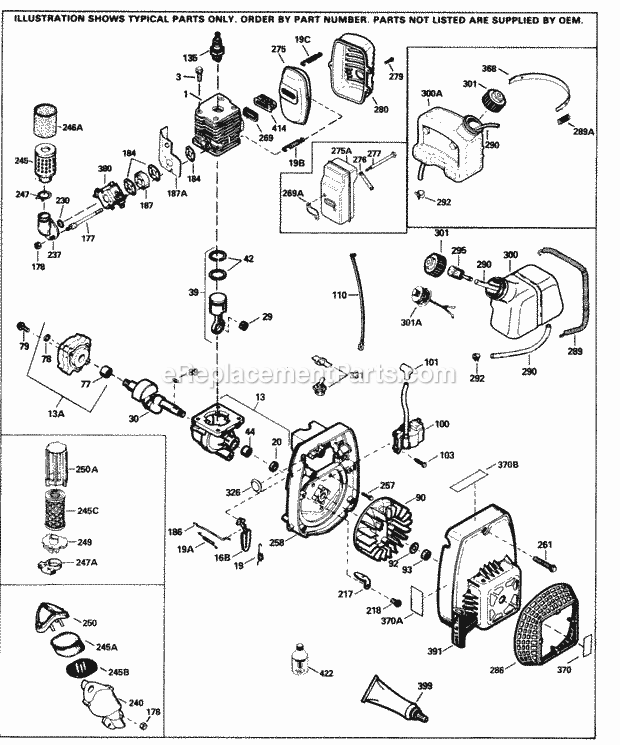 Tecumseh TCH300-3301A 2 Cycle Horizontal Engine Engine Parts List Diagram