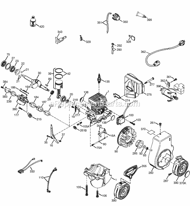 Tecumseh TH139SA-8310F 2 Cycle Horizontal Engine Engine Parts List Diagram