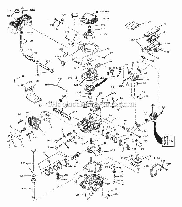 Tecumseh VM100-157000A 4 Cycle Vertical Engine Engine Parts List Diagram