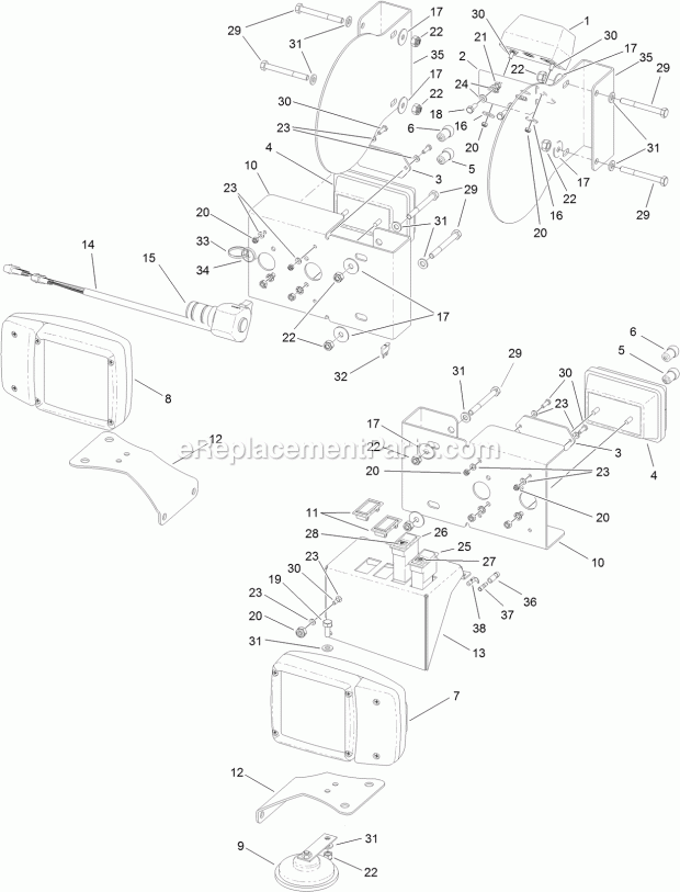 Toro 02840 Light Kit, Z580 Series Mowers Light Kit Assembly Diagram