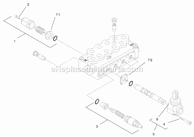 Toro 104-7422 Four-spool Hydraulic Valve Kit, Dingo Model 22304 Four-Spool Hydraulic Valve Assembly Diagram