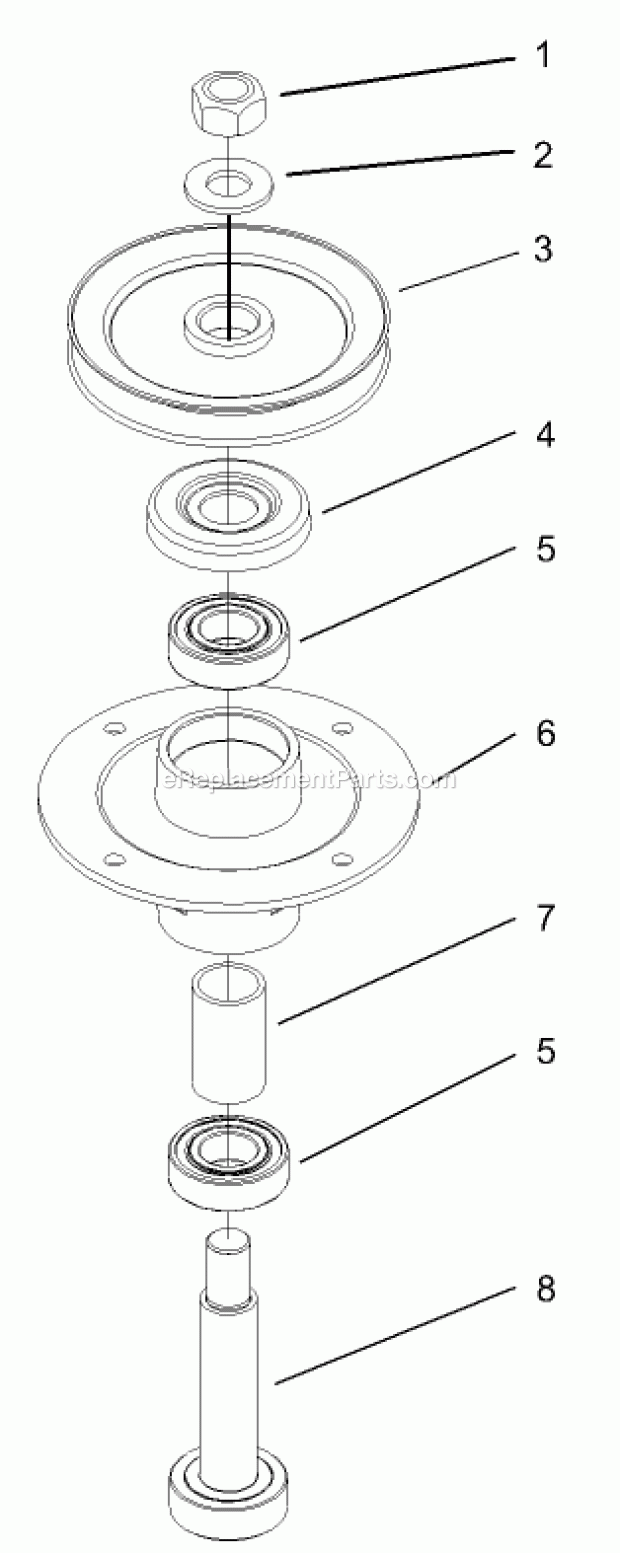Toro 106-0803 Outer Spindle Assembly Replacement Kit, 44in Mid-size Mowers Spindle Assembly Diagram