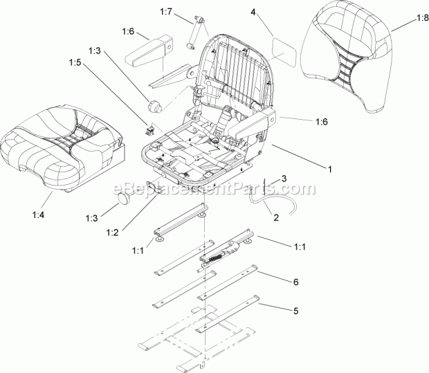 Toro 107-1891 Deluxe Suspension Seat Kit, Z100, Z200, Z400 And Z500 Series Z Master Mowers Suspension Seat Kit Assembly Diagram