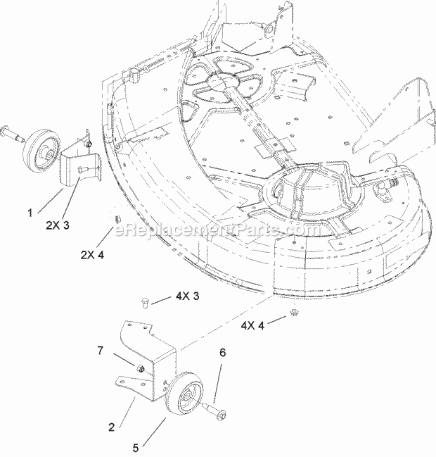 Toro 107-9133 Anti-scalp Roller Kit, 38in Mowers For Zero-turn-radius Riding Mower Bracket and Gage Wheel Assembly Diagram