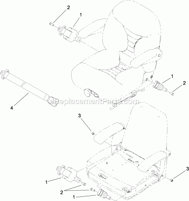 Toro 110-0883 Retractable Seatbelt Kit, Zero-turn-radius Riding Mowers Retractable Seat Belt Assembly No. 110-0883 Diagram