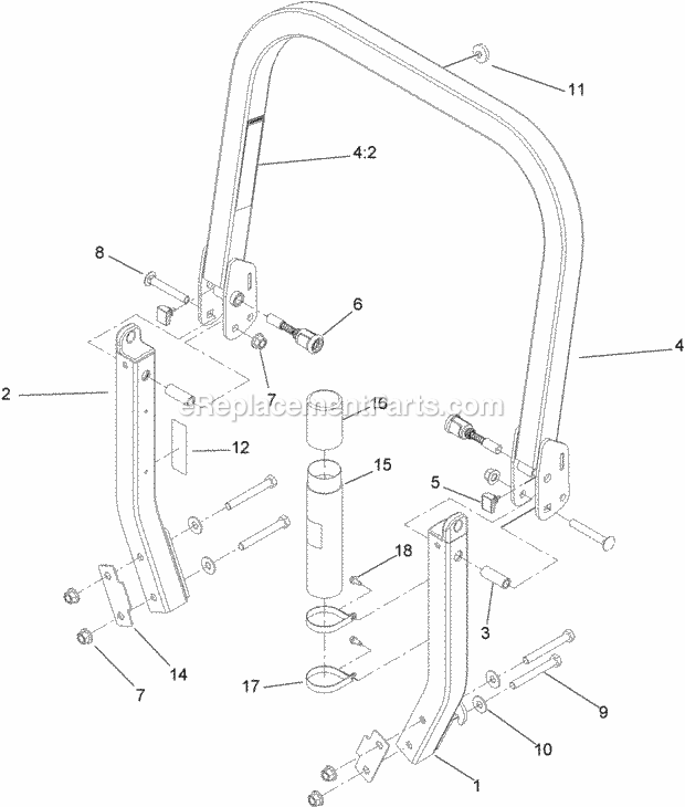 Toro 116-0231 Roll-over Protection System, North American Z Master Riding Mower Roll-Over Protection System No. 116-0231 Diagram