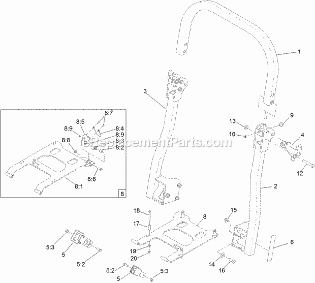 Toro 130-8459 Rops Kit, Dedicated-bagging Riding Mower Roll-Over Protection System Kit No. 130-8459 Diagram