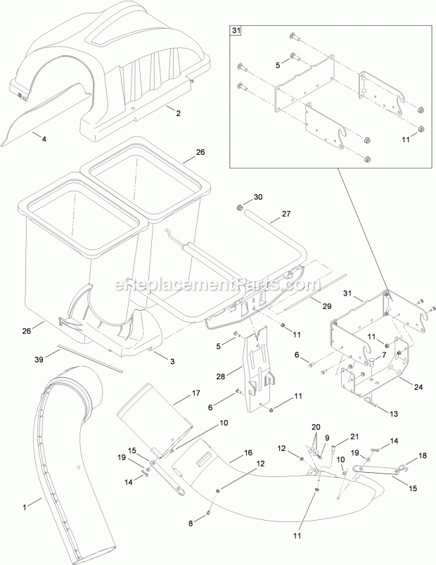 Toro 19A30003000 (1-1) Twin Bagger For 42-inch And 46-inch Lawn Tractors, 2010 42/46 Inch Twin Bagger Assembly Diagram