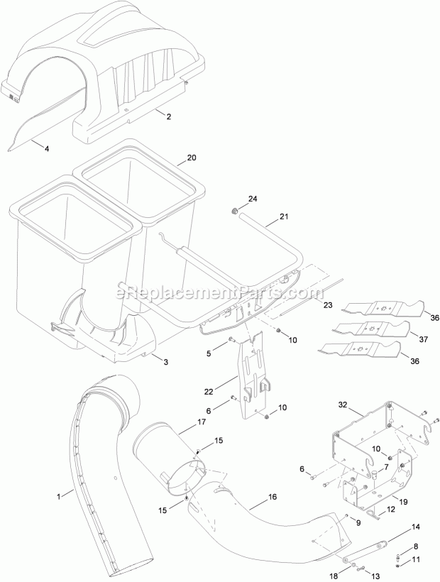 Toro 19A30004000 (1-1) 46-inch Twin Bagger, 2009 46 Inch Twin Bagger Assembly Diagram