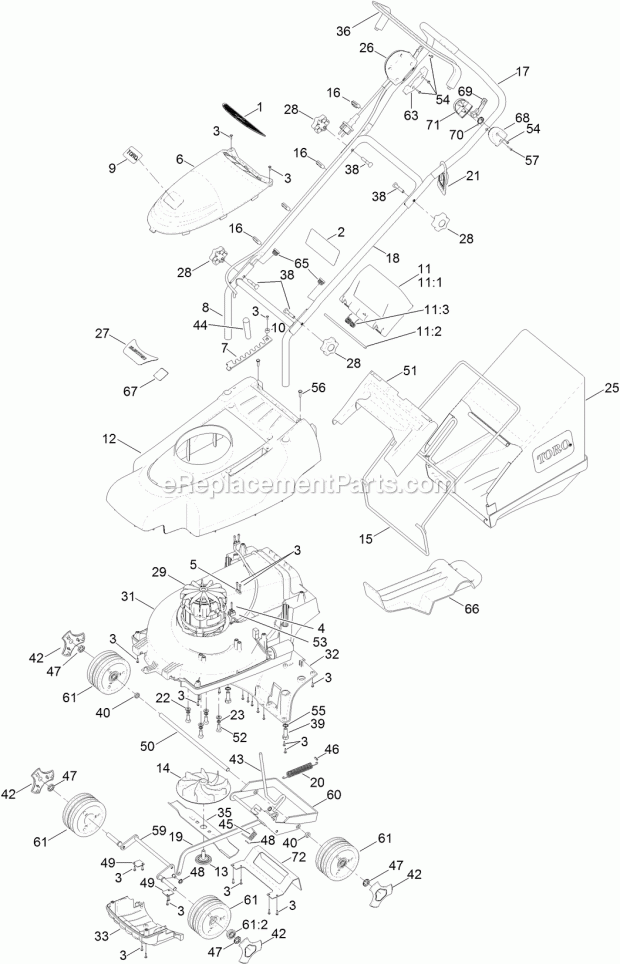 Toro 21136 (316000001-316999999) 36cm Electric Lawn Mower, 2016 36cm Electric Lawn Mower Assembly Diagram
