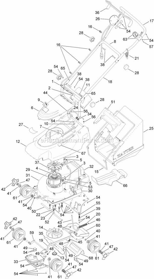 Toro 21180 (312000001-312999999) 36cm Electric Lawn Mower, 2012 36cm Lawn Mower Assembly Diagram