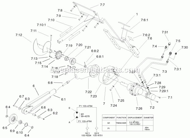 Toro 22447 (200000001-200000500) Trencher Head, Dingo Compact Utility Loader, 2000 Trencher Assembly Diagram