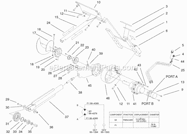 Toro 22447 (890001-899999) (1998) Trencher Head, Dingo Compact Utility Loader Trencher Assembly Diagram