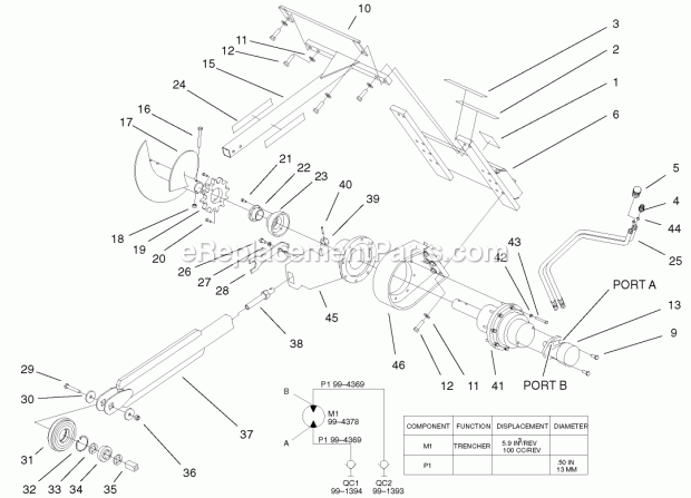 Toro 22447 (990001-999999) (1999) Trencher Head, Dingo Compact Utility Loader Trencher Assembly Diagram