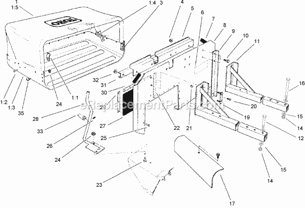 Toro 30128 (250000001-250999999) 44/52in Soft Bag 5 Bushel For Floating Mid-size Mowers, 2005 44in and 52in Soft Bag Kit Assembly Diagram