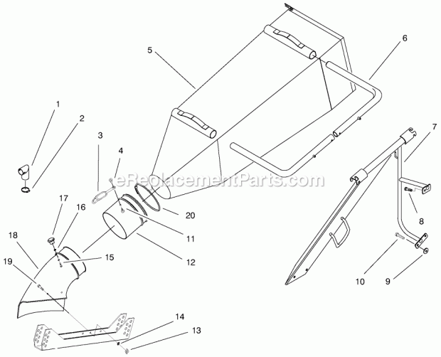 Toro 30129 (2000001-2999999) (1992) 37-in. Soft Bag 4 Bu. For Floating Mid-size Mowers 37-in. Bag and Frame Assembly Diagram