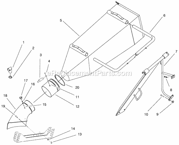 Toro 30129 (490001-499999) (1994) 37-in. Soft Bag 4 Bu. For Floating Mid-size Mowers 37-in. Bag and Frame Assembly Diagram