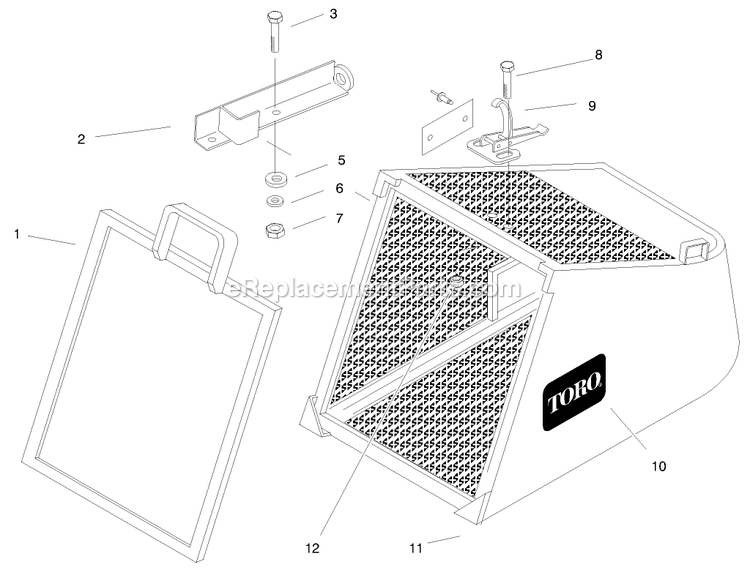 Toro 30141 (200000001-200999999)(2000) 36-Inch Steel Bag (3.5 Bu.), Without Mounting Plate Floating Mid-Size Mowers Hopper Assembly Diagram