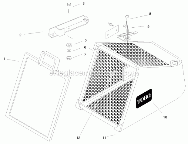 Toro 30141 (890001-899999) (1998) 36-in. Steel Bag 3.5 Bu., Floating Mid-size Mowers Without Mounting Plate Hopper Assembly Diagram