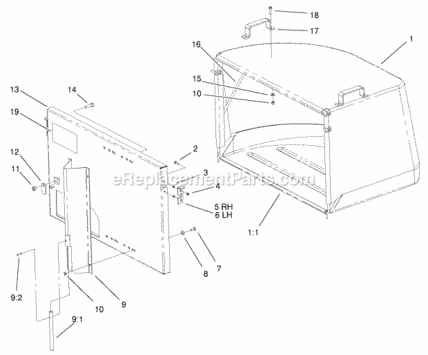 Toro 30198 32/36/48-in. Soft Bag 3 Bu.Fixed Deck Mid-size Mowers Without Mounting Plate Bag Assembly Diagram