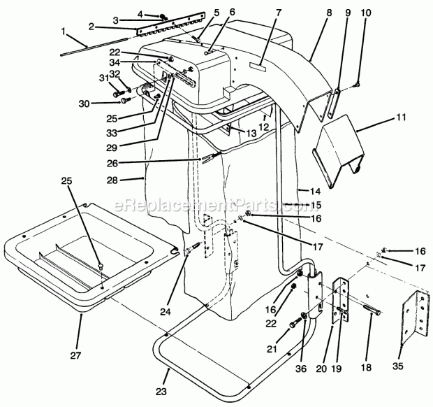 Toro 30504 (00001-99999) (1990) 52-in./62-in. Bag Kit, 30502/30503 Required 9 Cu. Ft. Hopper Assembly Diagram