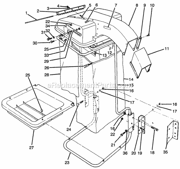 Toro 30504 (10001-99999) (1991) 52-in./62-in. Bag Kit, 30502/30503 Required 9 Cu. Ft. Hopper Assembly Diagram