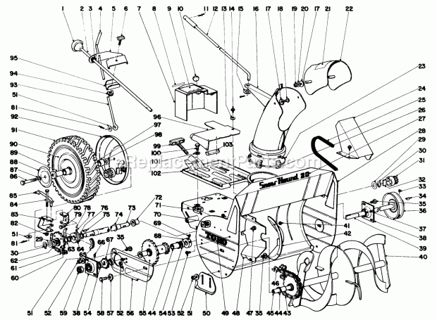 Toro 31210 (0000001-0999999) (1970) 20-in. Snowhound 20-in. Snowhound P. H. Assembly Diagram