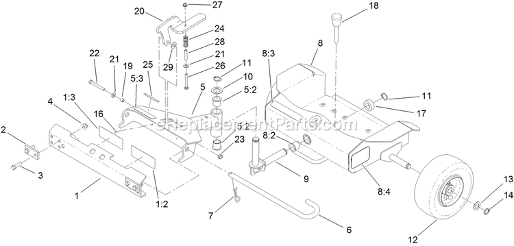 Toro 44401 (400000000-999999999) Sulky, Mid-Size Mowers Two Wheel Sulky Assembly Diagram