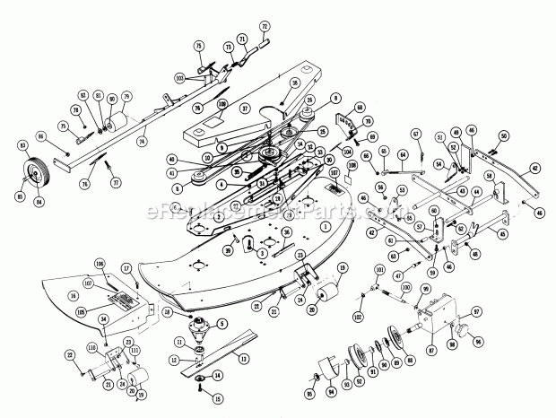 Toro 5-1010 (1973) 42-in. Side Discharge Mower Parts List for 42-in. Rotary Mower-5-1010 Diagram