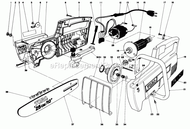 Toro 51150 (0000001-0999999) (1980) 14-in. Electric Chain Saw Toro Compact Electric Chain Saw 10-in. & 14-in. Diagram