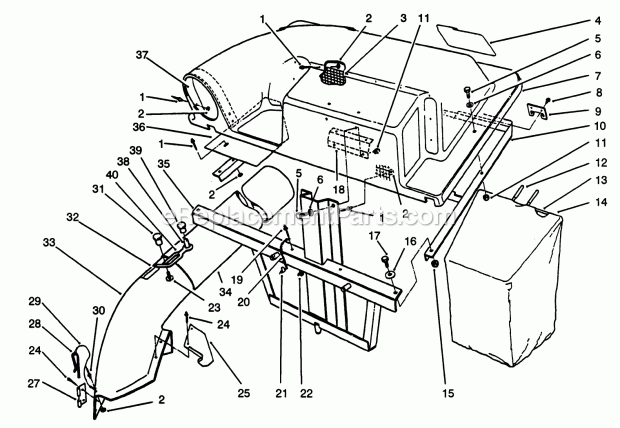 Toro 59184 (3900001-3999999) (1993) 32-in. Twin Bagger, Rear-engine Rider And Lawn Tractors Grass Catcher Assembly Diagram