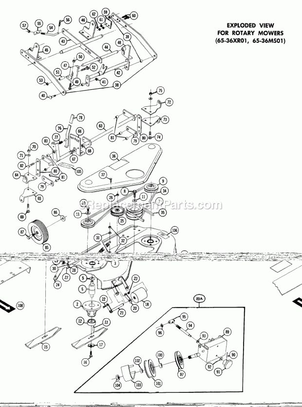 Toro 65-36MS01 (1976) 36-in. Side Discharge Mower Parts List for Rotary Mowers (65-36xr01, 65-36ms01) Diagram