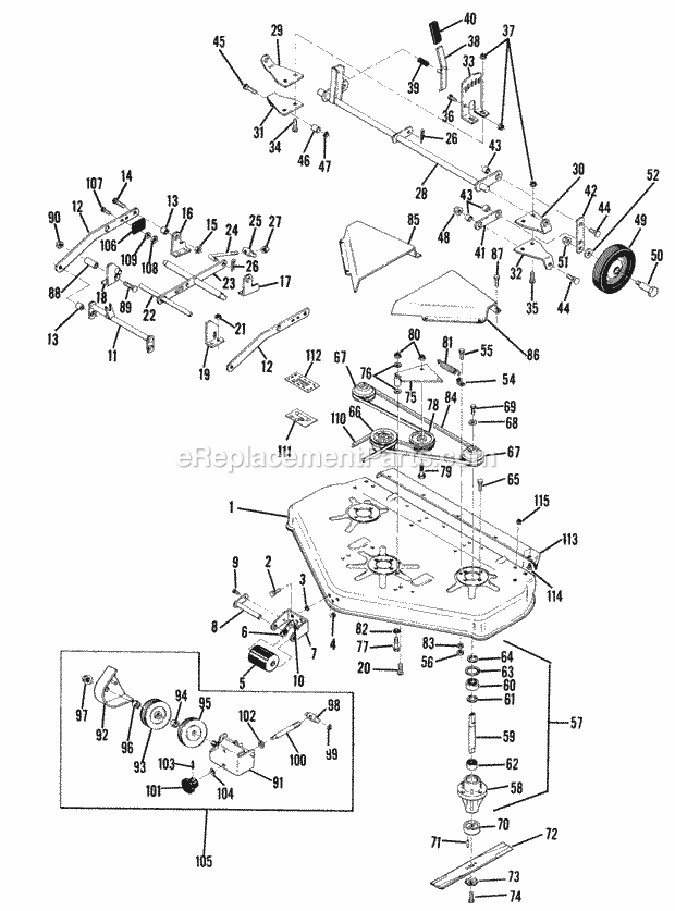 Toro 65-42MR01 (1976) 42-in. Rear Discharge Mower Parts List for 42-in. Rear Discharge Mower Factory Order Number 65-42mr01 Diagram