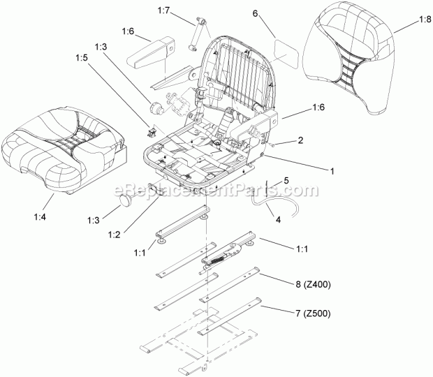 Toro 78530 Deluxe Suspension Seat Kit, Z400 And Z500 Series Z Master Mowers Deluxe Suspension Seat Kit Diagram