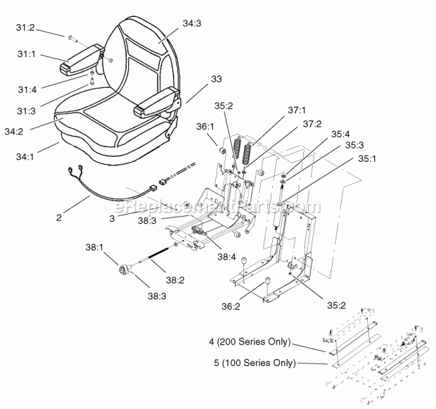 Toro 99-8522 Suspension Seat Kit, Z Master 100 And 200 Series Suspension Seat Assembly Diagram