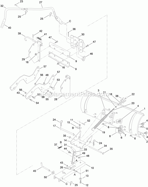 Toro OEM-190-833 (1-1) 46in Front Blade, 2011 46 Inch Front Blade Assembly Diagram
