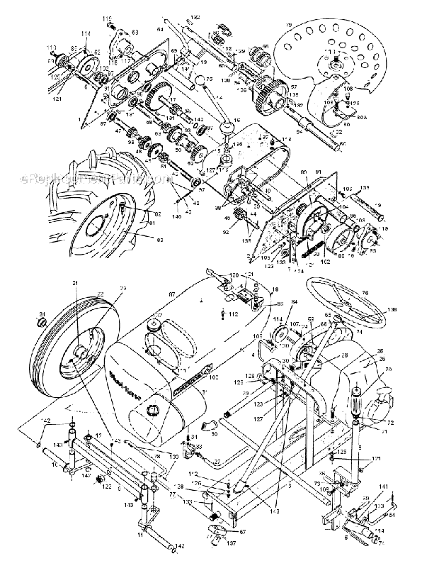 Toro RJ-58 (1958) Lawn Tractor Model Rj-58-59 Parts List Diagram