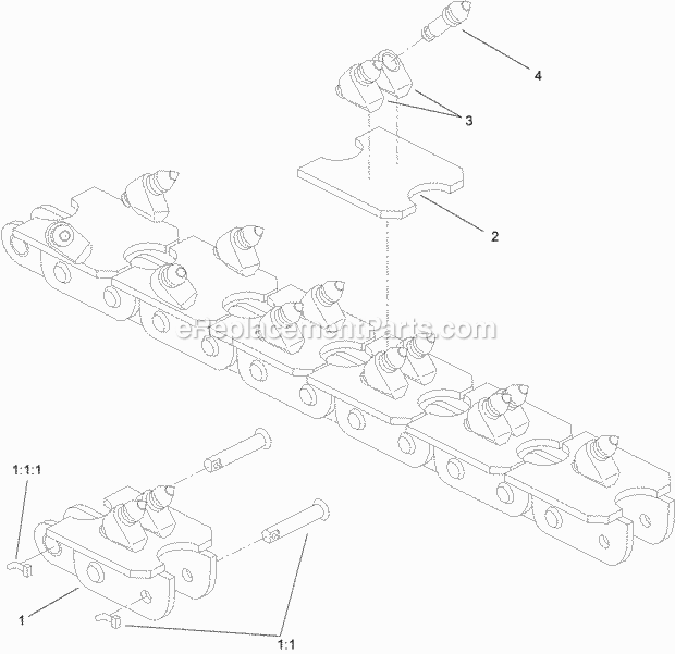 Toro TR16504A36E 4in X 24in Alligator Chain, Utility Trencher 4 Inch X 24 Inch Alligator Chain Assembly Diagram