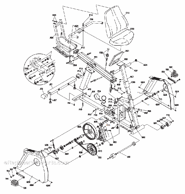 Vision Fitness R2200 (RB18&Earlier)(1998-2000) Bike - Recumbent Page A Diagram