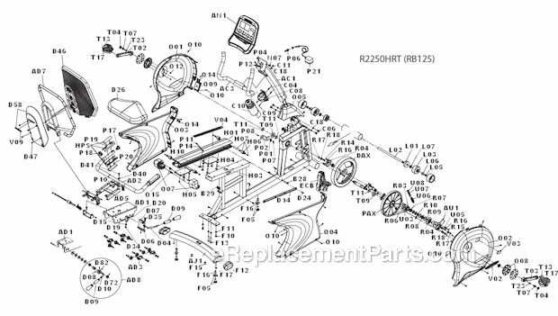 Vision Fitness R2250HRT-RB125 Bike-Recumbent Page A Diagram