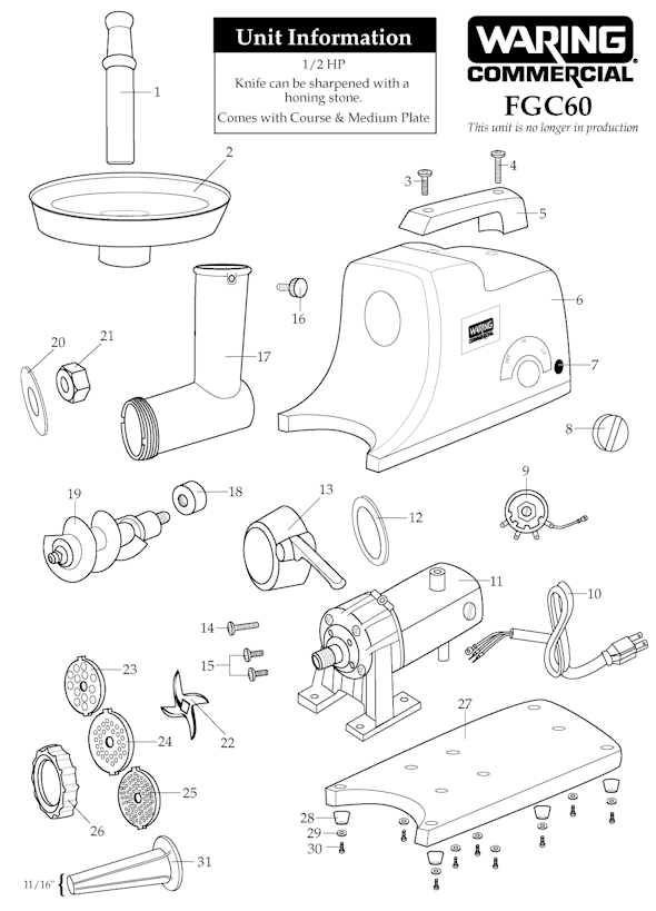 Waring 31FG10 Meat Grinder Page A Diagram