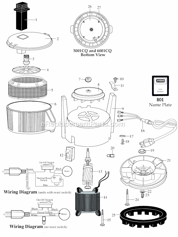 Waring 5001CQ Commercial Juice Extractor Plastic_Bowl_And_Cover Diagram