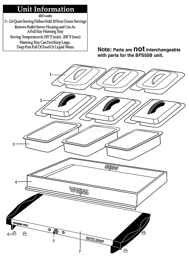 Waring BFS50 Buffet Server Page A Diagram