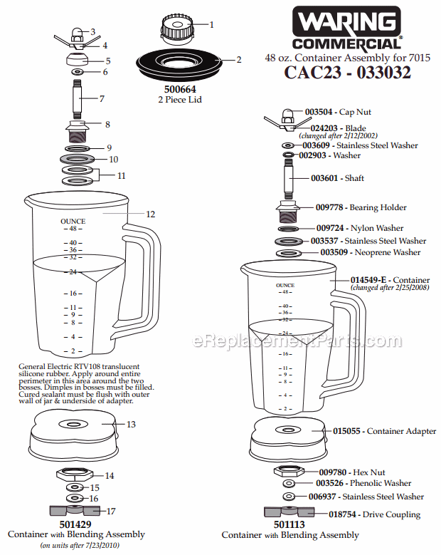 Waring CAC23 Container Page A Diagram