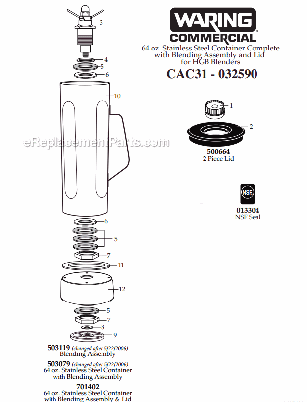 Waring CAC31 Stainless Steel Container Page A Diagram