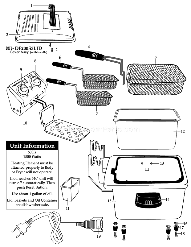 Waring DF200S3 Deep Fryer Page A Diagram