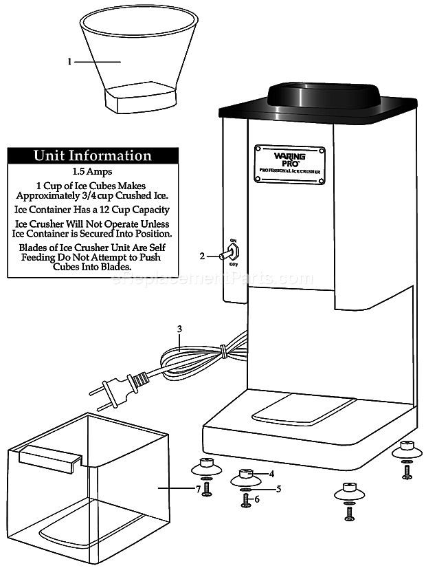 Waring IC70 Ice Crusher Page A Diagram