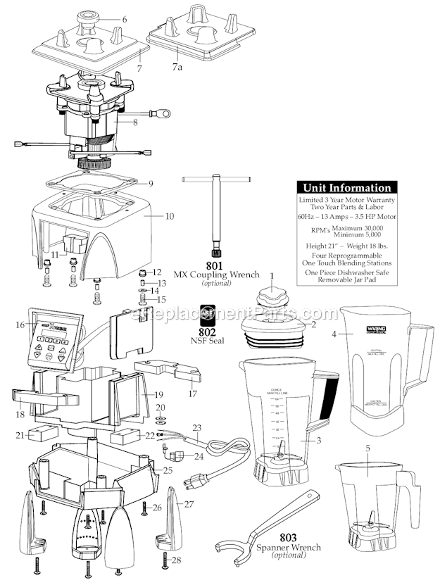 Waring MX1300XT Blender 64_Oz_Bpa-Free_Copolyester_Container Diagram