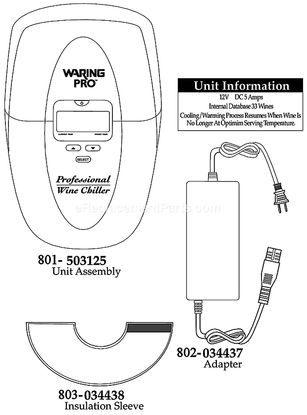 Waring PC100 Wine Chiller Page A Diagram