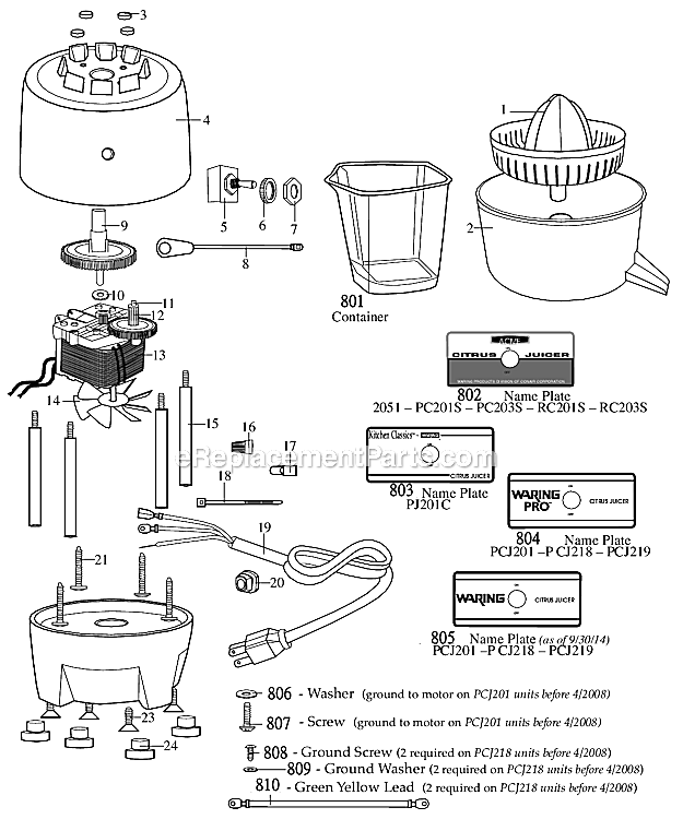 Waring PC201S (William_Sonoma_White) Citrus Juicer Page A Diagram